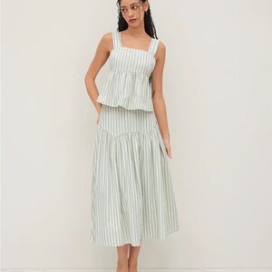 Striped Ivory and Sage Tiered Matching Skirt Set